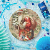  kerstman met speelgoed en kerstboom papieren bordje (Feest)