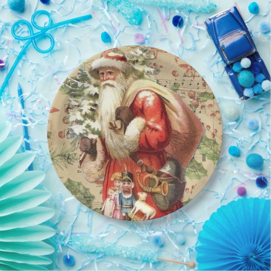  kerstman met speelgoed en kerstboom papieren bordje (Feest)