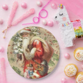  kerstman met speelgoed en kerstboom papieren bordje (Feest)