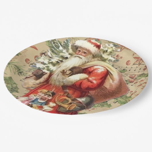  kerstman met speelgoed en kerstboom papieren bordje (Gekanteld)