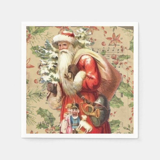  kerstman met speelgoed en kerstboom servet (Voorkant)