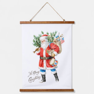Kerstman met speelgoed en trommel hangend wandkleed