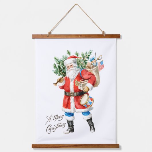 Kerstman met speelgoed en trommel hangend wandkleed (Voorkant)