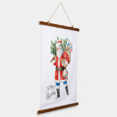 Kerstman met speelgoed en trommel hangend wandkleed (Gebogen)