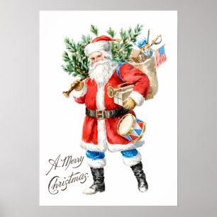 Kerstman met speelgoed en trommel poster