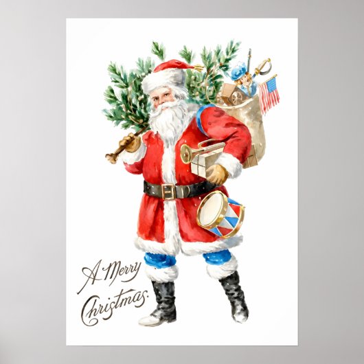 Kerstman met speelgoed en trommel poster (Voorkant)