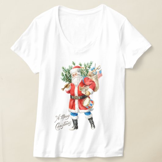 Kerstman met speelgoed en trommel t-shirt (Laagn)