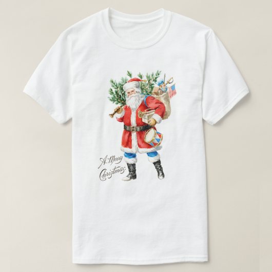 Kerstman met speelgoed en trommel t-shirt (Design voorkant)