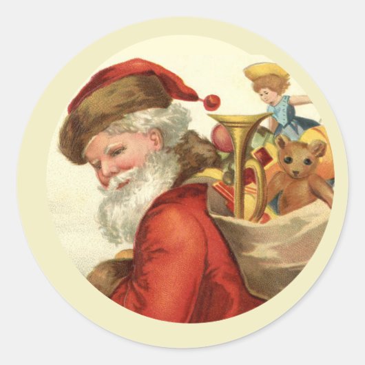  kerstman met speelgoed kerst Kaart Envelope Ronde Sticker (Voorkant)