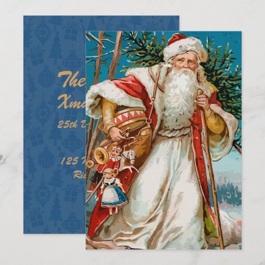  Kerstman met speelgoed Party Kaart (Voorkant / Achterkant)