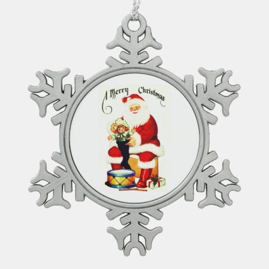  kerstman met speelgoed tin sneeuwvlok ornament (Voorkant)