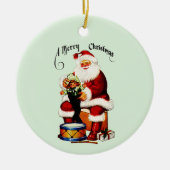 Kerstman met speelgoed Vrolijk Kerstfeest Keramisch Ornament (Voorkant)