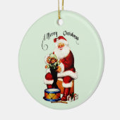 Kerstman met speelgoed Vrolijk Kerstfeest Keramisch Ornament (Links)