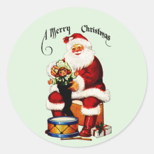 Kerstman met speelgoed Vrolijk Kerstfeest Ronde Sticker