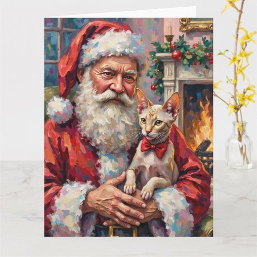 Kerstman met Sphynx-kat Kerstkunst Kaart (Gele Bloem)