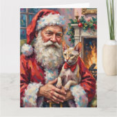 Kerstman met Sphynx-kat Kerstkunst Kaart (Voorkant)