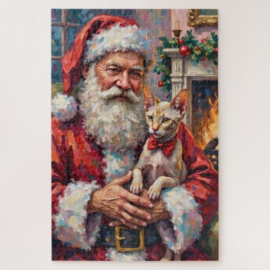 Kerstman met Sphynx-kat Kerstkunst Legpuzzel (Verticaal)