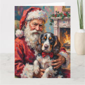 Kerstman met Springer Spaniel Kerst Kunst Kaart (Voorkant)