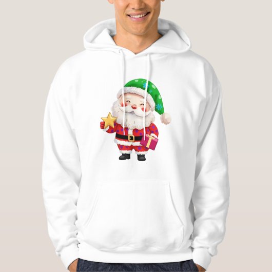 Kerstman met ster en cadeau hoodie (Voorkant)