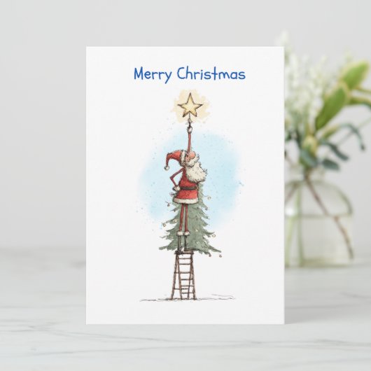 Kerstman met ster feestdagenkaart (Staand voorkant)