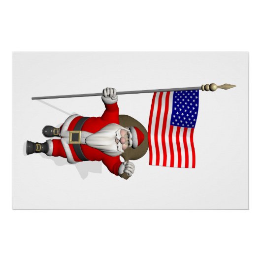 Kerstman met sterrenbanner perfect poster (Voorkant)