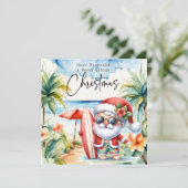 Kerstman met Surven Board van Hawaii Christmas Feestdagenkaart (Staand voorkant)