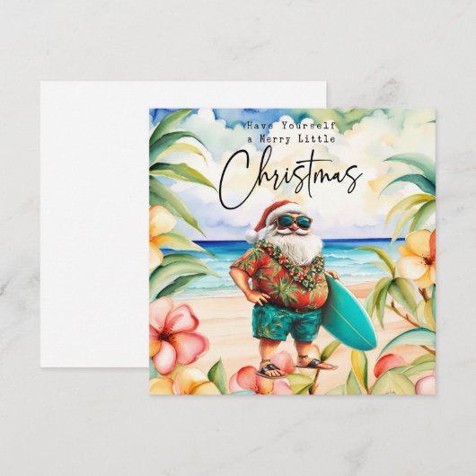 Kerstman met Surven Board van Hawaii Christmas Feestdagenkaart (Voorkant / Achterkant)