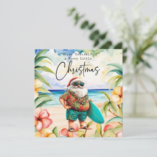 Kerstman met Surven Board van Hawaii Christmas Feestdagenkaart (Staand voorkant)