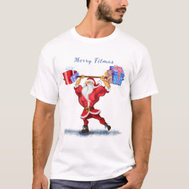 Kerstman met T-Shirt Bodybuilder kerstman met cade
