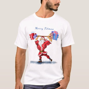 Kerstman met T-Shirt Bodybuilder kerstman met cade