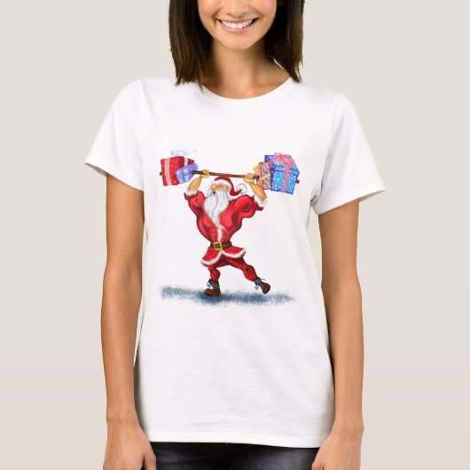 Kerstman met T-Shirt Bodybuilder kerstman met cade (Voorkant)