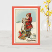 KERSTMAN MET TAS VOL SPEELGOED Kerstkaart Kaart (Gele Bloem)