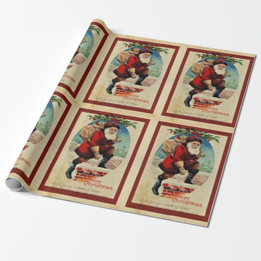 kerstman met tas voor kerstmis cadeaupapier (Uitgerold)