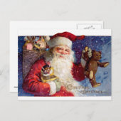 Kerstman met Teddy en Krampus in een doos Feestdagenkaart (Voorkant / Achterkant)