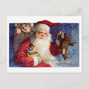 Kerstman met Teddy en Krampus in een doos Feestdagenkaart