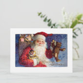 Kerstman met Teddy en Krampus in een doos Feestdagenkaart (Staand voorkant)