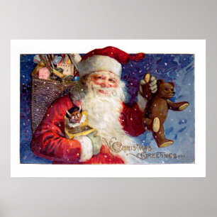 Kerstman met Teddy en Krampus in een doos Poster