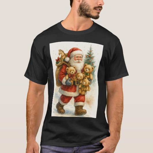 Kerstman met teddyberen Kerstmis T-shirt (Voorkant)