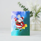 Kerstman met tennisracket en klokken feestdagenkaart (Staand voorkant)
