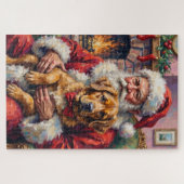 Kerstman met Tibetaanse Mastiff Kerst Kunst Legpuzzel (Horizontaal)