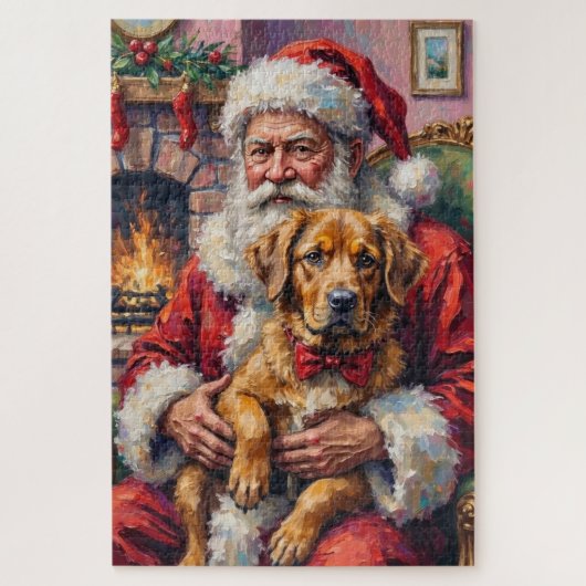 Kerstman met Tibetaanse Mastiff Kerst Kunst Legpuzzel (Verticaal)