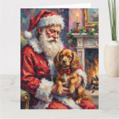 Kerstman met Tibetaanse Spaniel Kerst Kunst Kaart (Voorkant)