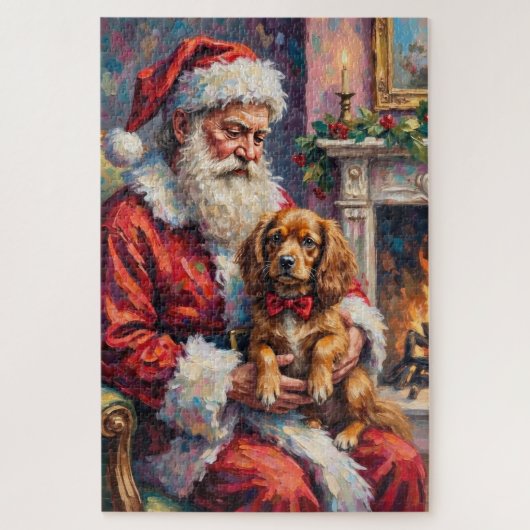 Kerstman met Tibetaanse Spaniel Kerst Kunst Legpuzzel (Verticaal)