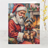 Kerstman met Tibetaanse Terrier Kerst Kunst Kaart (Gele Bloem)