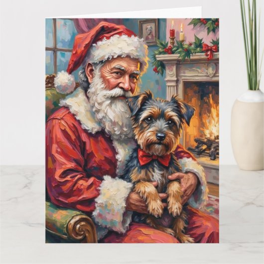 Kerstman met Tibetaanse Terrier Kerst Kunst Kaart (Voorkant)