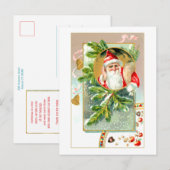 kerstman met traktaties en met sneeuw bedekte den briefkaart (Voorkant / Achterkant)