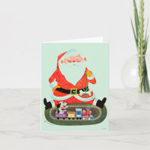 Kerstman met trein feestdagen kaart