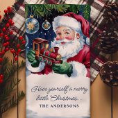 Kerstman met trein gepersonaliseerde kerst theedoek