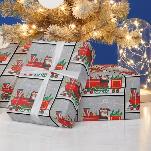 Kerstman met  trein met retourtrein cadeaupapier (Feestdagen)