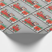 Kerstman met  trein met retourtrein cadeaupapier (Hoek)